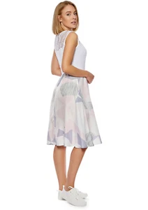 Z-4962-K6-1445) DAMEN-KLEID COCKTAIL HOCHZEIT PARTY WEISS GEMUSTERT GR 36 (S) - Bild 1 von 3