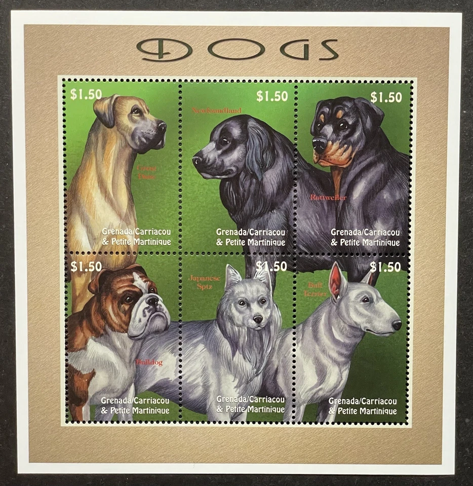 GRENADA GREN DOGS STAMPS SHEET MNH 2000 DOG PET GREAT DANE ROTTWEILER BULLDOG 1 - Image 1 of 1
