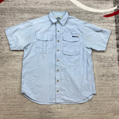 Vintage ExOfficio Adventure Shirt Medium Blue Fish Performance Preppy Casual Men - Image 1 of 4