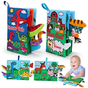 2 PCS High Contrast Crinkle Baby Books 0-6 Months Dinosaur & Farm Animals - Picture 1 of 7