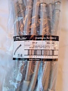 10- Aqua Plumb -7717- 3/8" x 3/8" Comp. x 12" Stainless Flex Faucet Connectors - Picture 1 of 4