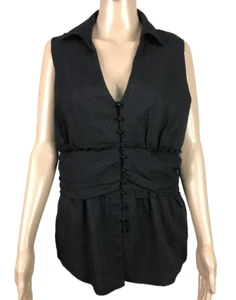 GUESS JEANS Blouse Top Sleeveless Button Lined Black Size XL - Picture 1 of 11