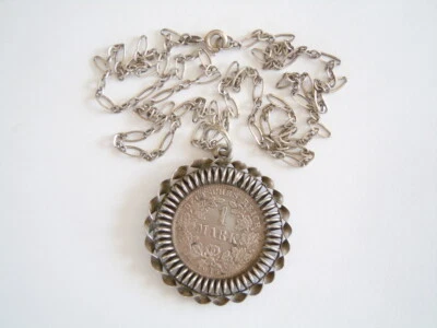 835 Silber Kette mit Münzanhänger mi Rahmen 1 Mark Deutsches Reich 1915 / 15,2 g - Bild 1 von 4