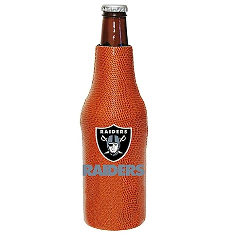 Las Vegas Raiders Pigskin Bottle Cooler, NFL Football Coozie Koozie Coolie Cover