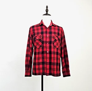 Vintage Buffalo Plaid Wool Flannel Shirt Mens L Vtg 70s 80s Celini Outdoor Disco - Picture 1 of 10