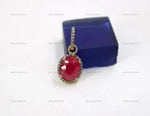 Colgante de piedras preciosas de rubí colgante de plata de ley 925 pavé de diamantes pequeño encanto - Imagen 1 de 9