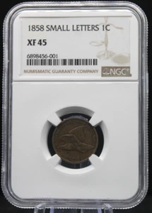 1858 1C U.S. FLYING EAGLE SMALL LETTERS CENT 1C NGC XF45 EXTRA FINE #603 - Picture 1 of 2