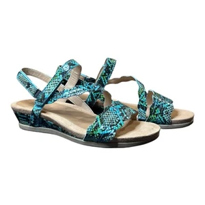 Earth Origins Poppy Sandals Women's Sz 11 Wide Strap Wedges Teal Snakeskin Print - Picture 1 of 10