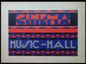 KINO MUSIC-HALL -1930- GROSSE LITHOGRAPHIE, FRANZÖSISCHE ART DECO, TYPOGRAFIE, LECULIER - Bild 1 von 1