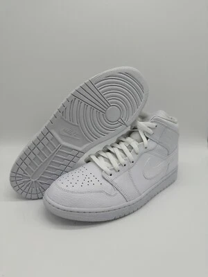 Nike Air Jordan 1 Mid Retro Triple White 554724-130 Men's Size 12 NEW - Image 1 of 4