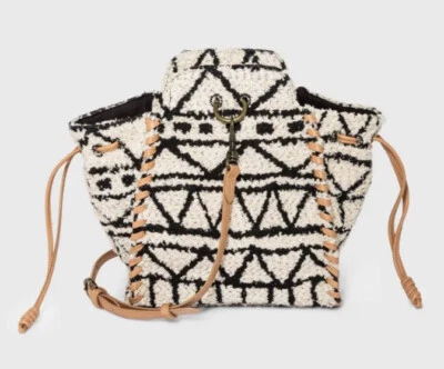 Bolso Bandolera Universal de Hilo con Cordón Negro Crema Estampado Jacquard Nuevo Foto 1 de 4