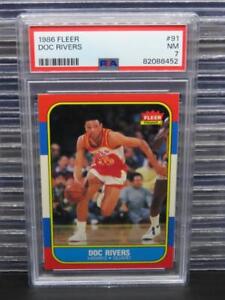 1986-87 Fleer Doc Rivers Rookie Card RC #91 PSA 7 NM Atlanta Hawks
