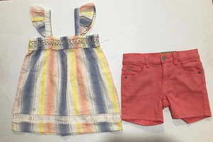 NWT Jessica Simpson girl striped top 6X & There About Peach Shorts Size 6R -6X - Picture 1 of 8