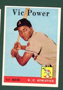 1958 TOPPS BB #406 VIC POWER/A'S EX/EX+