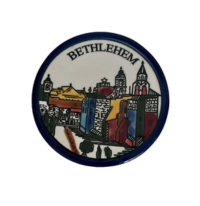Bethlehem Holy Land Ceramic Coaster Ornament Hand Painted 3" - Picture 1 of 5