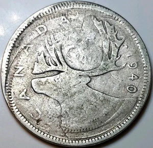 1940 Canada Canadian Twenty Five Cents 25C .800 Silver Error Coin - Bild 1 von 2