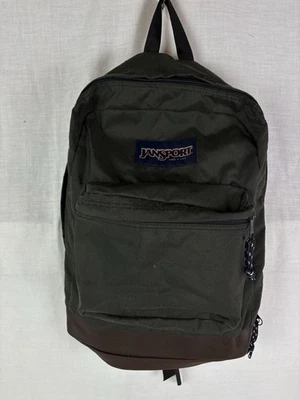 复古 Jansport 背包 猎人 绿色 棕色 皮革 底部 Y2K — 第 1/4 张图片