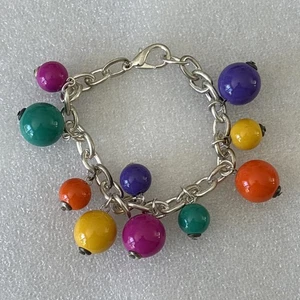 Vintage klobiges buntes Bubble Perlen Armband silberfarben Sommer Regenbogen 90er Korea - Bild 1 von 9