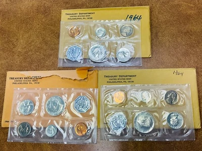 1964 Proof Set Original Envelopes  Silver coins  , lot of 3. - Image 1 of 3
