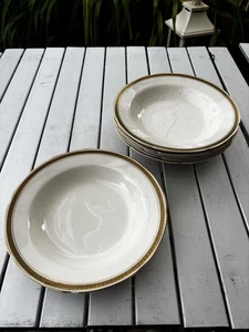 Bristol Pottery Pountney & Co Grecian Large Rimmed Soup Bowls Set Of 6 - Picture 1 of 4