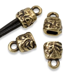 Antique Brass Jardin Leather Cord Ends 10-Pack, 4x2mm Opening Organic Design - Picture 1 of 7