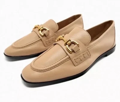 Zara Leather Loafers with Gold Horsebit Buckle Women's - Sz 8.5 (39) - Image 1 of 4