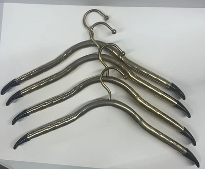 MCM Hollywood Regency Brass Metal Hotel Clothes Coat Tube Hangers Set Of 4 - Image 1 of 4