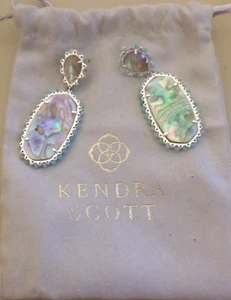 Kendra Scott Parsons Earrings Bright Silver Iridescent Abalone-WORN ONCE! - Picture 1 of 4