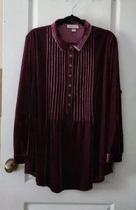 Blusa túnica de terciopelo Coldwater Creek para mujer manga larga plisada con botones talla XL - Imagen 1 de 10