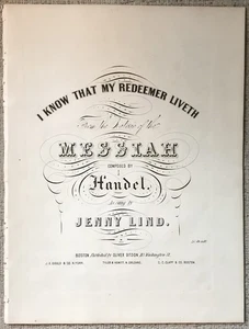 HANDEL "ICH WEISS, DASS MEIN ERLÖSER LEBT " 1850ER JAHRE WIE GESUNGEN VON JENNY LIND SEHR GUTER ZUSTAND + - Bild 1 von 2