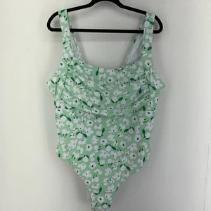 Floral Print Swimsuit One Piece Sz 4XL Green Beach Ruched Padded Thong Summer - Picture 1 of 8