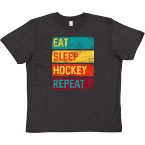 Inktastic Ice Hockey Eat Sleep Hockey Repeat Youth T-Shirt Apparel Gift Sports - Picture 1 of 2