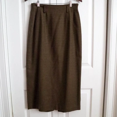 Women's New Wool Houndstooth Midi Pencil Skirt Sz 10 Brown & Black Heritage - Image 1 of 4