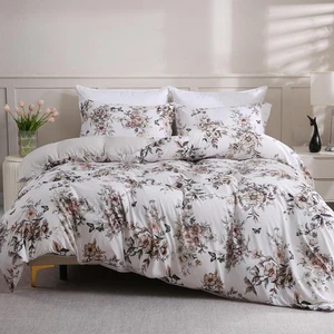 Queen Floral 3-teiliges Bettwäscheset, atmungsaktiv weiche Mikrofaser hellgrau gefüttert... - Bild 1 von 8