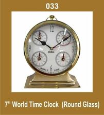 New 7'' World Time Clock Nautical Quartz Round Glass Brass Body ECs