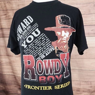 ВИНТАЖНАЯ ФУТБОЛКА ROWDY BOY FRONTIER SERIES WANTED WESTERN ОДИН ШОВ США XL 90-е - Изображение 1 из 4