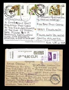 FALKLANDINSELN -FOX BAY 2020-22 ZWEI POSTKARTEN NACH INNEN MIT ARRIAL CDS'S - Bild 1 von 2