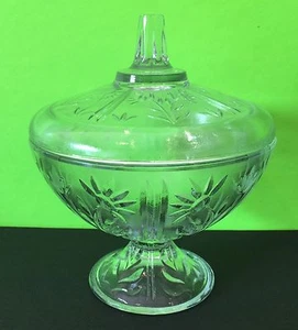 Vintage Crystal Pedestal Covered Candy Dish Floral Design Pattern Collectible  - Picture 1 of 7
