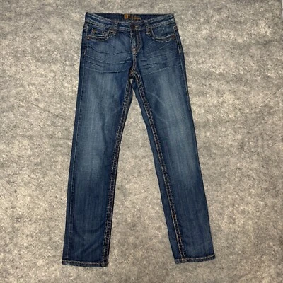 Kut from the Kloth Jeans Womens 4 Dark Wash Straight Thick Stitch Distressed - Image 1 of 4