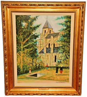 MAURICE UTRILLO Original Vintage Signed Garden Figure Landscape Gouache Painting - Image 1 of 4