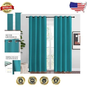 Elegant Peacock Teal Blackout Curtains 86" Length - 2 Panels, Thermal Insulated - Picture 1 of 12