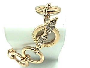 Signed Victoria Secret Large Link Bracelet Rose Gold Tone Wings Toggle Clasp 7.5 - Picture 1 of 5