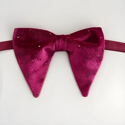 Pajarita hecha a mano de terciopelo borgoña a lunares estilo vintage años 70 regalo de boda 4 él Foto 1 de 4