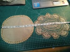 Vintage Crocheted Round Doilies Beige Oval 11" Set of 2