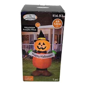 Gemmy 4 FT Outdoor Airblown Inflatable Lightup Halloween Pumpkin Witch - Picture 1 of 4