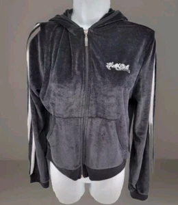 Hale Bob Black Velour Full Zip Hoodie Jacket Size M - Picture 1 of 10