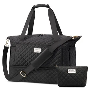 Travel Duffel Bag with Wet Pocket Weekender Tote with Shoe Compartment Black - Picture 1 of 12