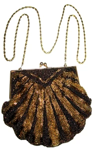 Borsa da sera anni '80, borsa da teatro, oro/rame, perle di vetro, 16 cm x 16 cm 60 A - Foto 1 di 7