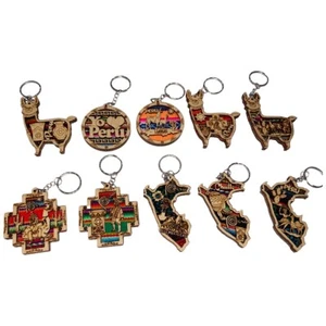 New Machu Picchu Tumi Llama Chullo Peru Textile Wood Gift Souvenir Keychain - Picture 1 of 8