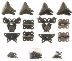QINIZX Jewelry Box Butterfly Hasp Latch, Hinges, Corner Protectors Kit >NEW< (B) - Picture 1 of 4